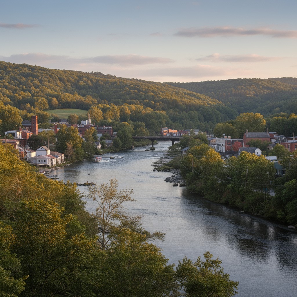 AI-generated illustration of Kennebec River near Skowhegan, Maine