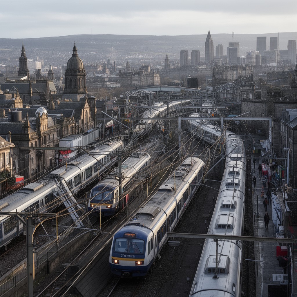 AI-generated illustration of Edinburgh commuter rail network