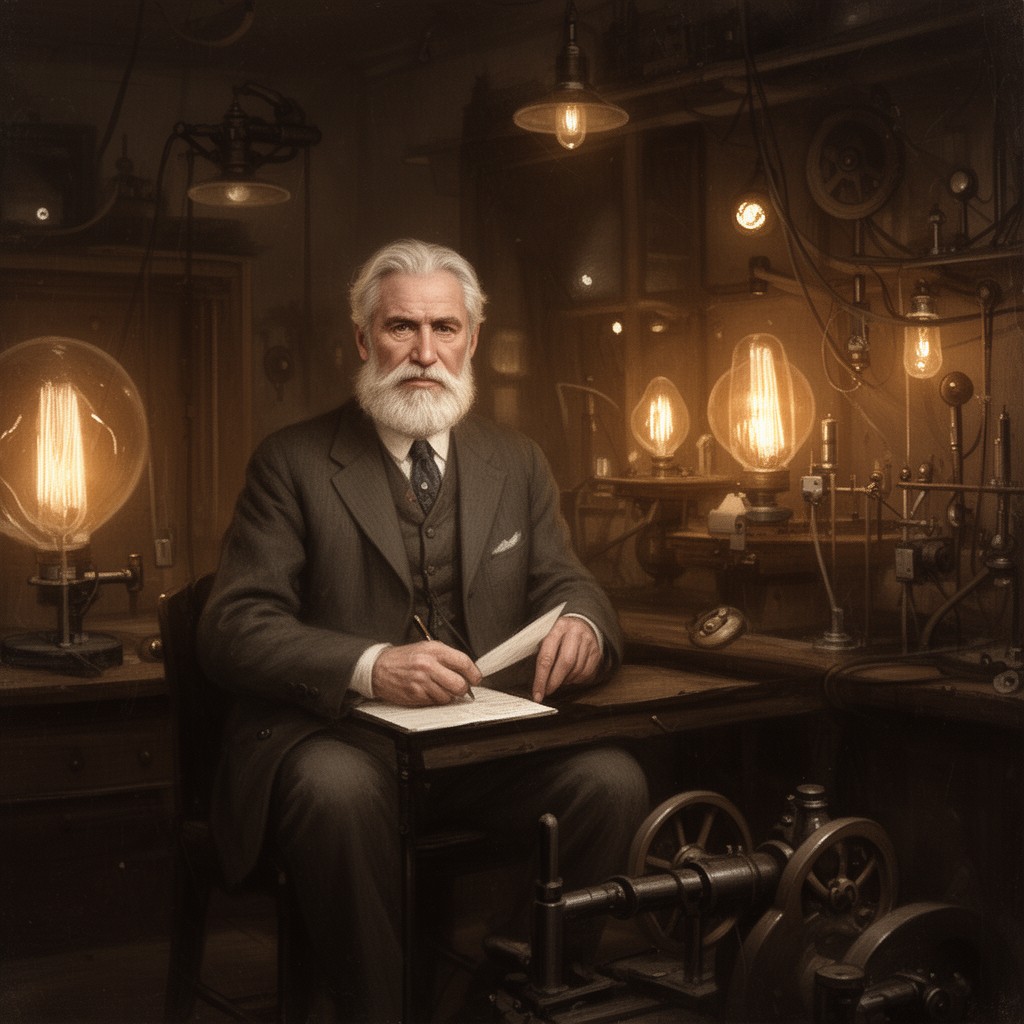 AI-generated illustration of The Wizard of Menlo Park