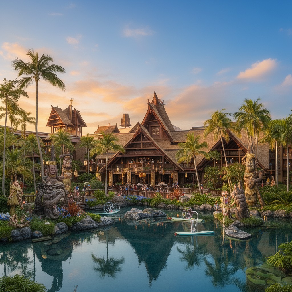 AI-generated illustration of Disney's Polynesian Village Resort
