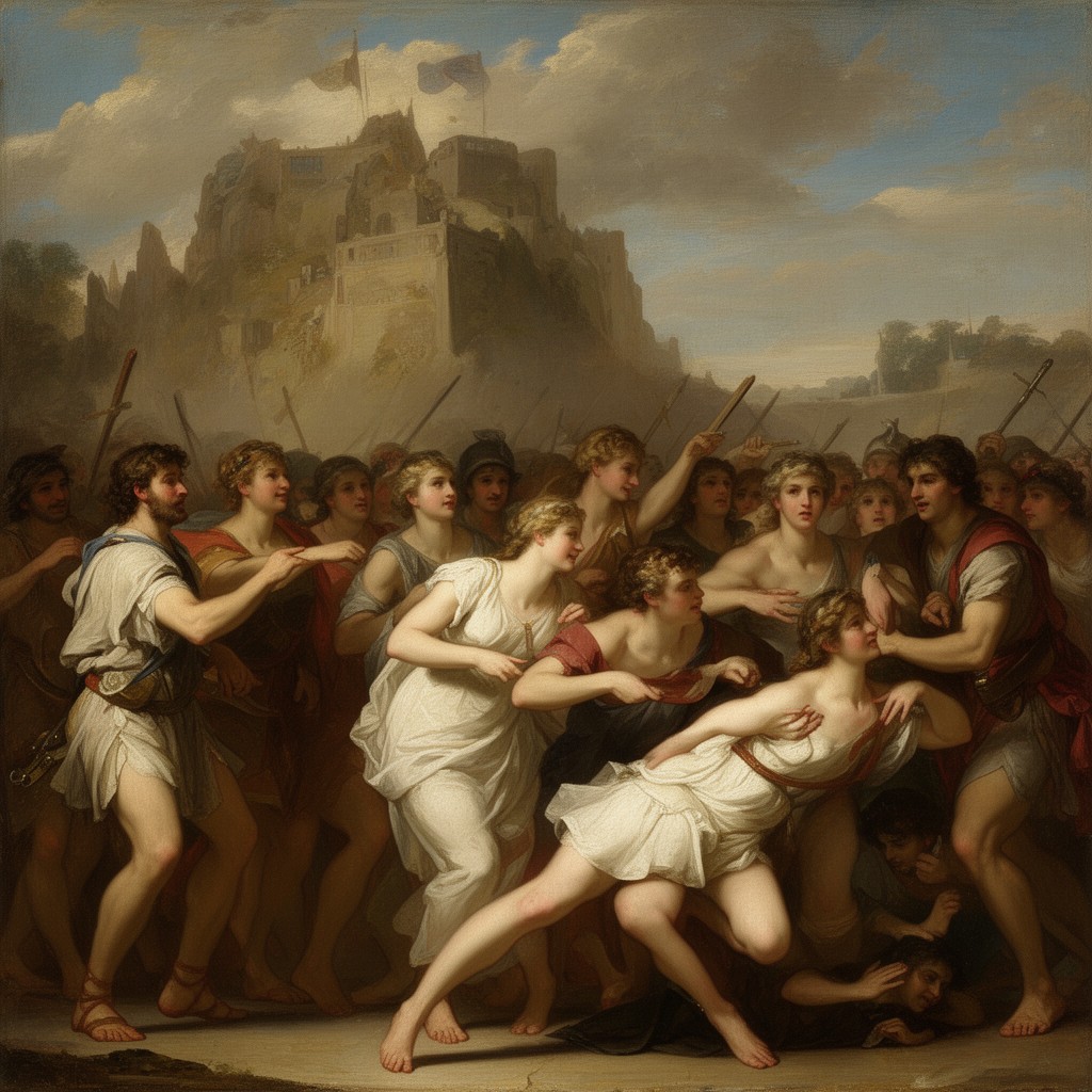 AI-generated illustration of The Intervention of the Sabine Women