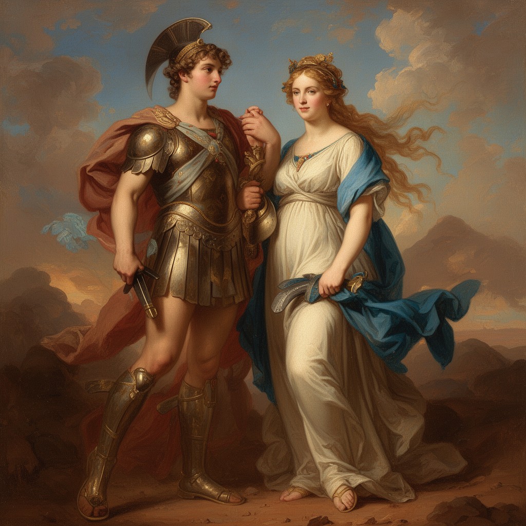 AI-generated illustration of Mars Being Disarmed by Venus