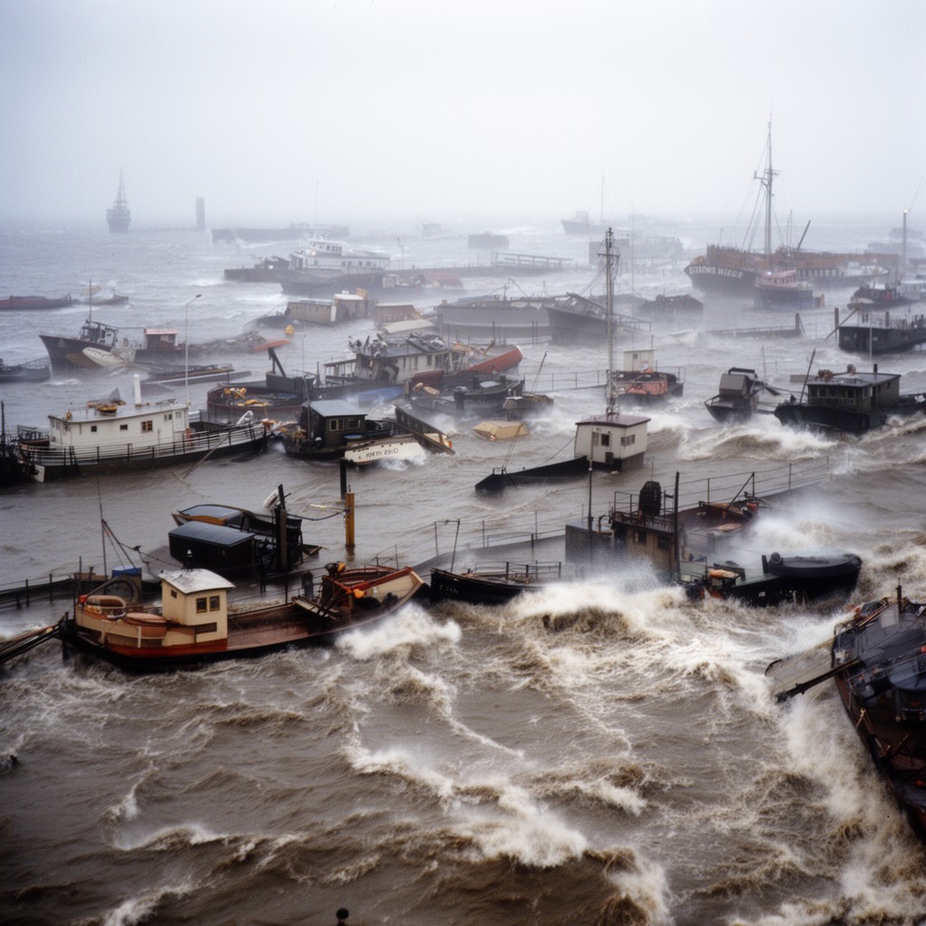 AI-generated illustration of North Sea flood of 1953