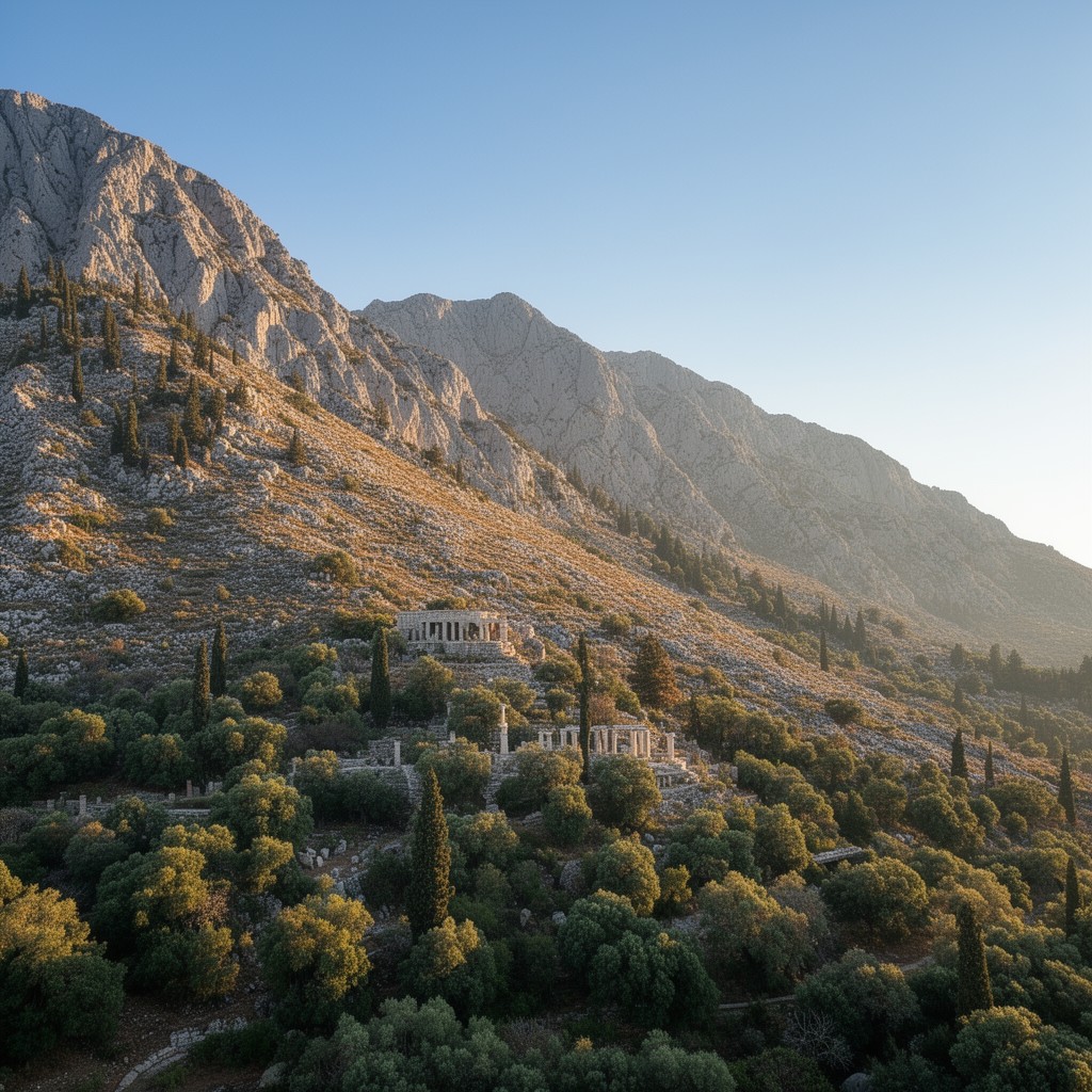 AI-generated illustration of slope of Mount Parnassus