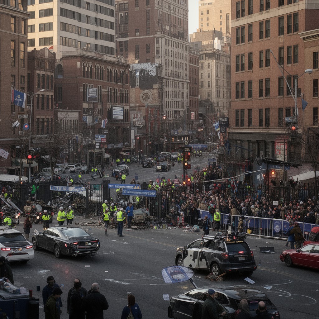AI-generated illustration of 2013 Boston Marathon bombing