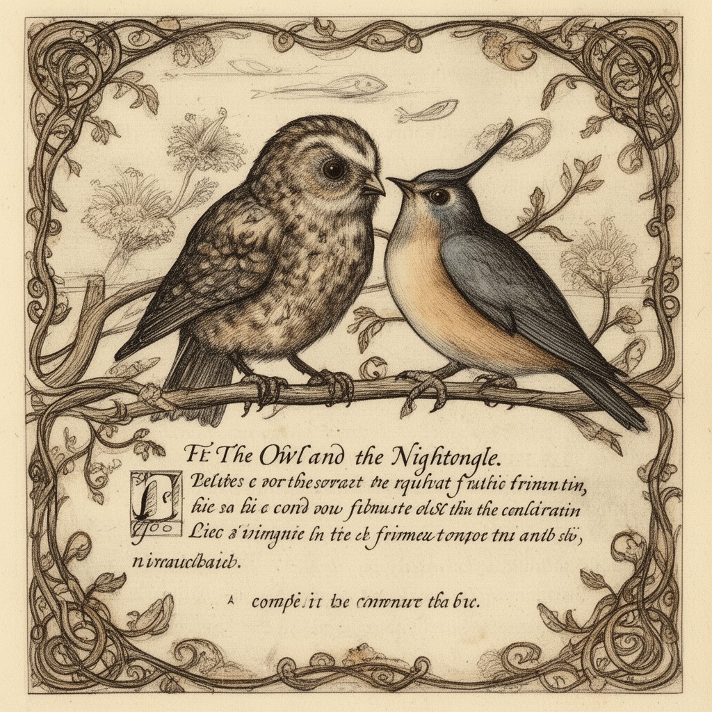 AI-generated illustration of The Owl and the Nightingale