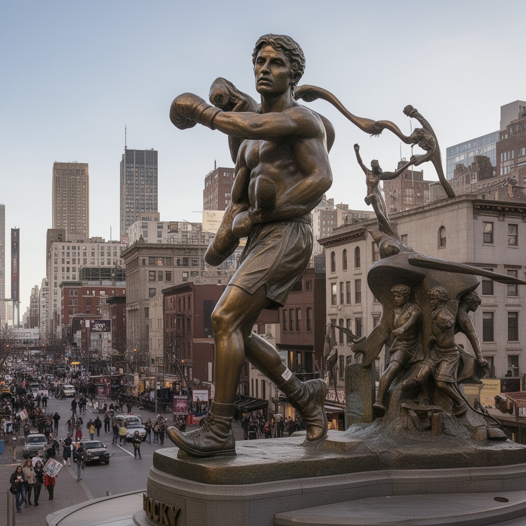 AI-generated illustration of Rocky statue