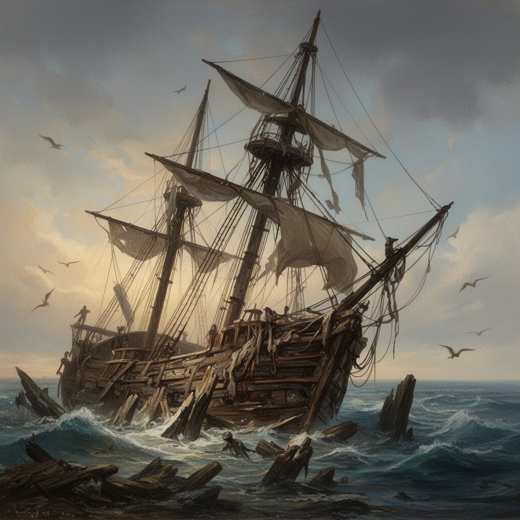 AI-generated illustration of Sea Venture shipwreck