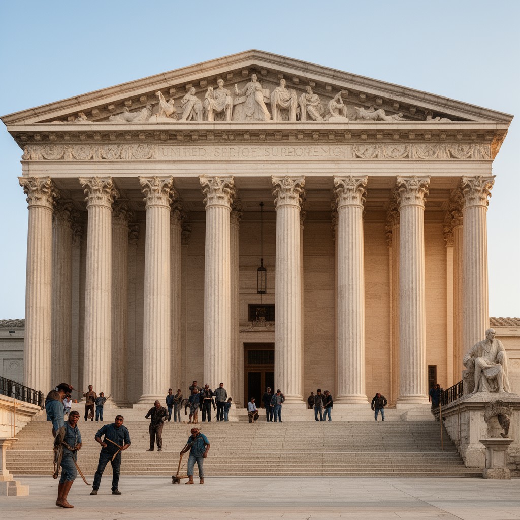 AI-generated illustration of United States Supreme Court as an enforcement of the Thirteenth Amendment