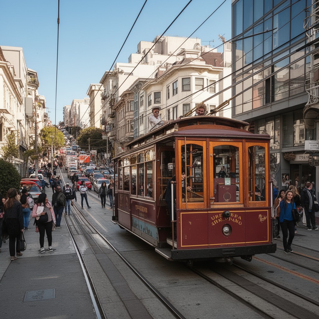 AI-generated illustration of San Francisco cable car system