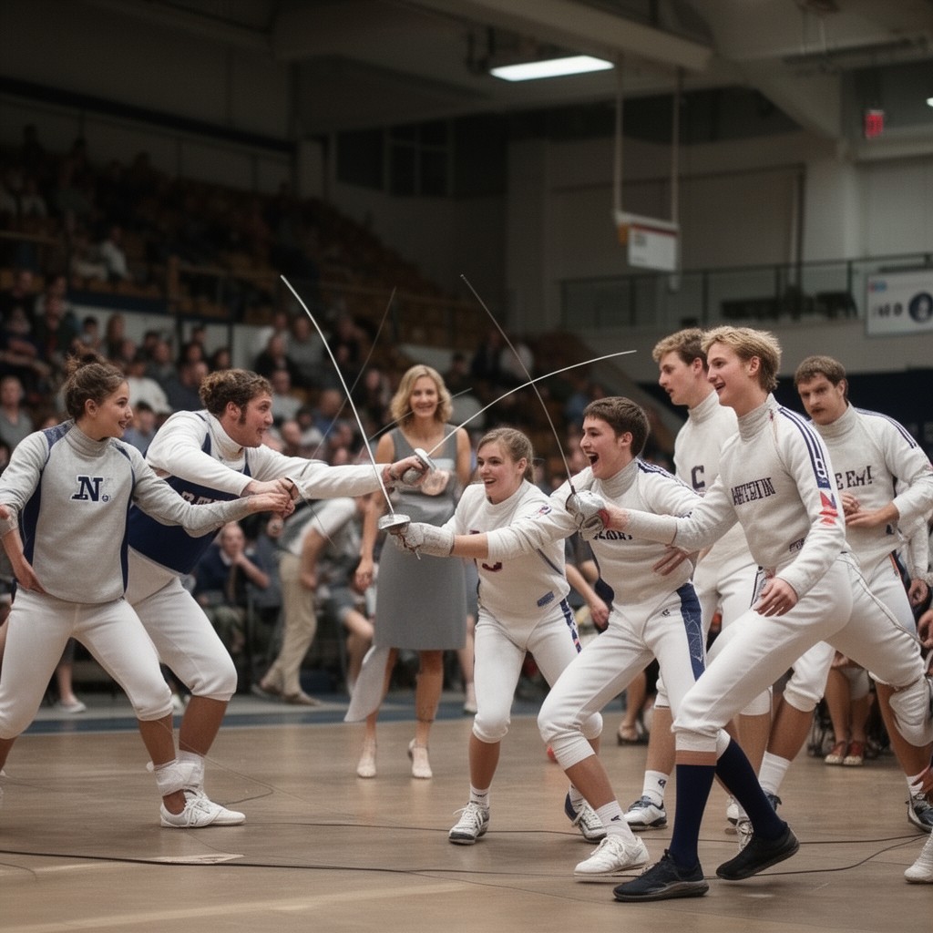 AI-generated illustration of Penn Quakers fencing