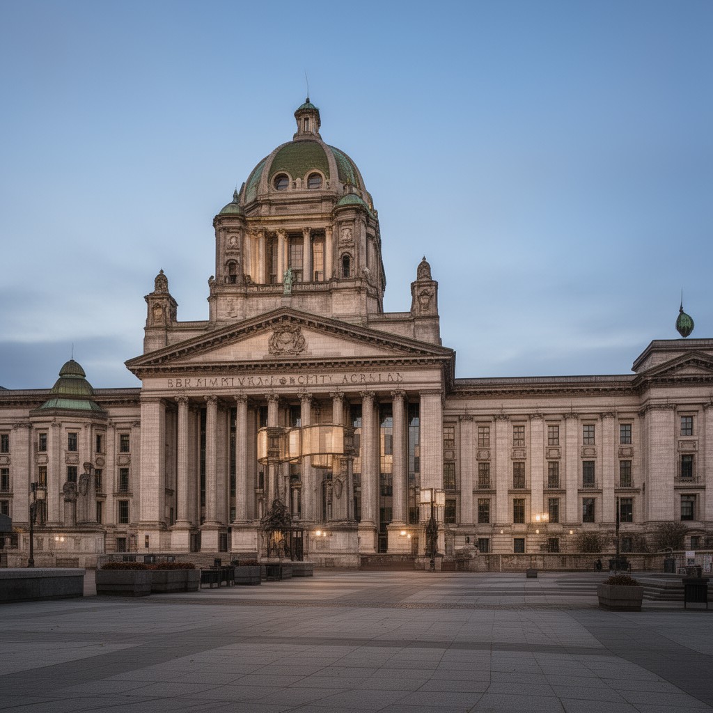 AI-generated illustration of Birmingham City Hall
