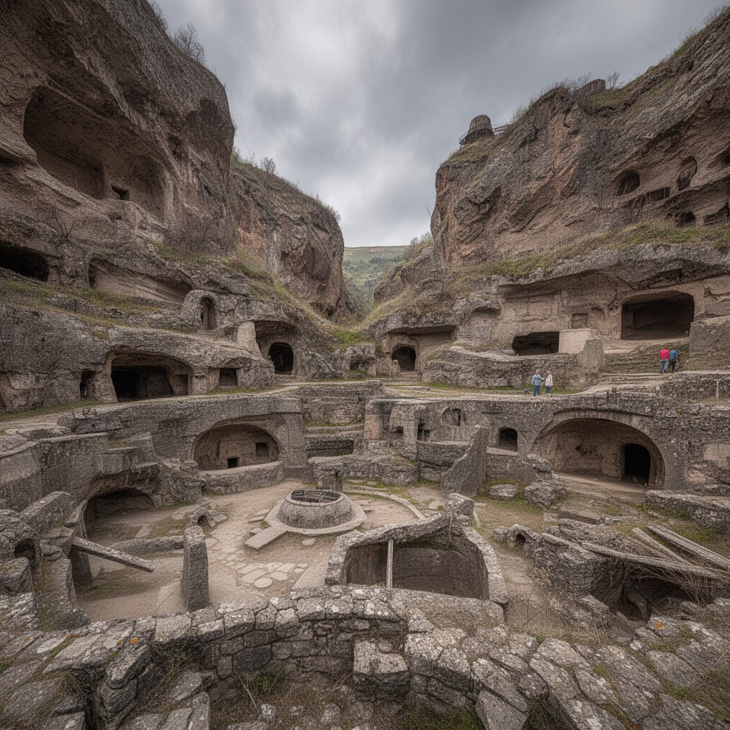 AI-generated illustration of Uplistsikhe cave city