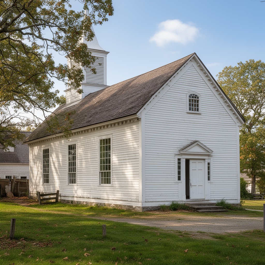 AI-generated illustration of Salem Village meetinghouse