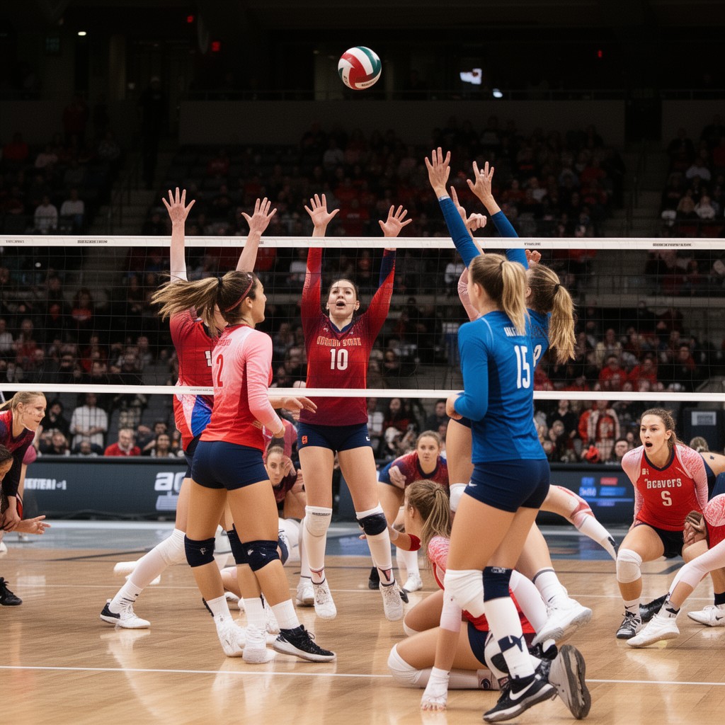 AI-generated illustration of Oregon State Beavers volleyball team