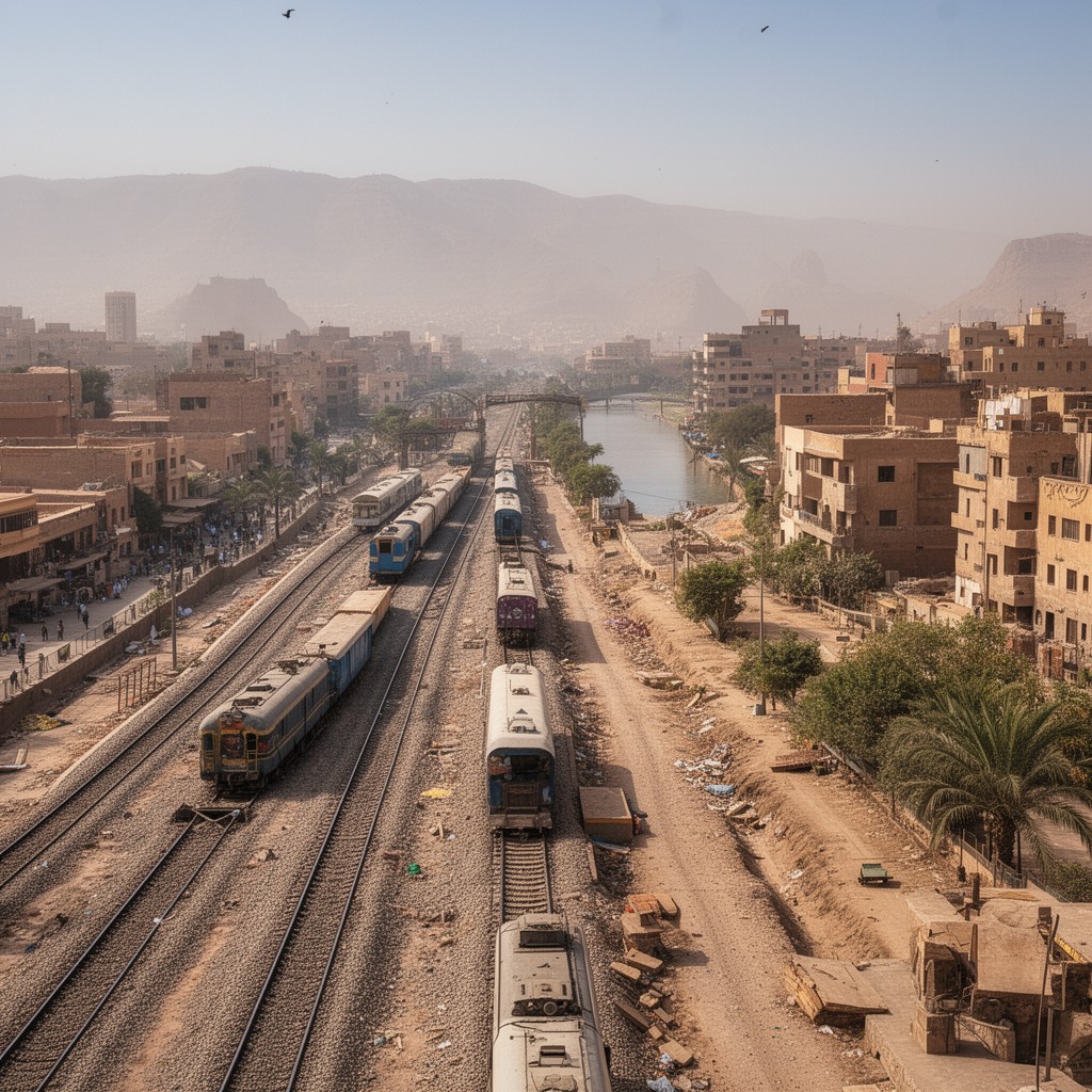 AI-generated illustration of Cairo–Aswan railway line