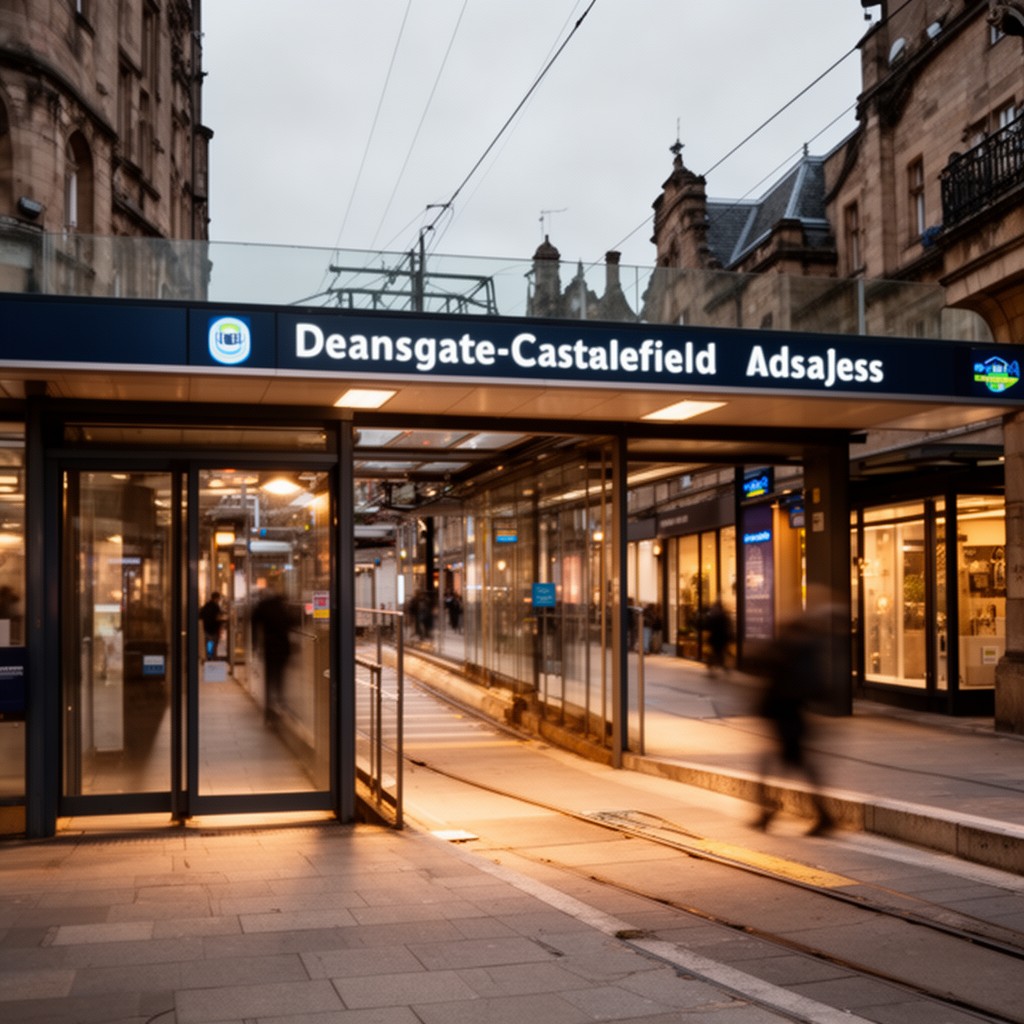 AI-generated illustration of Deansgate-Castlefield tram stop
