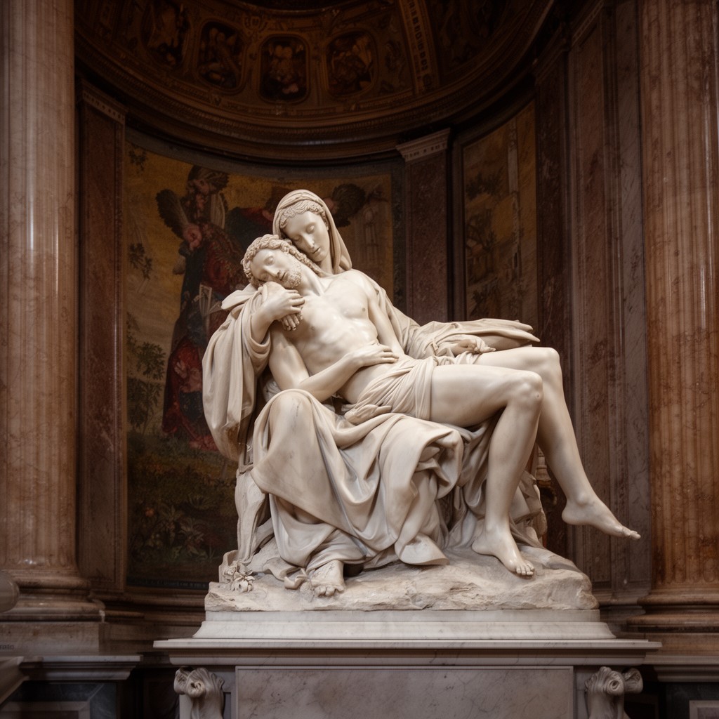 AI-generated illustration of Michelangelo's Pietà
