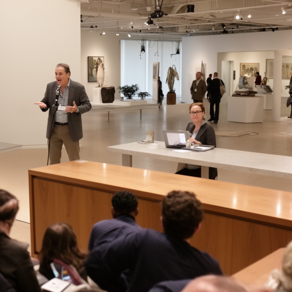 AI-generated illustration of Elizabeth and John Moors Cabot Director of the Harvard Art Museums