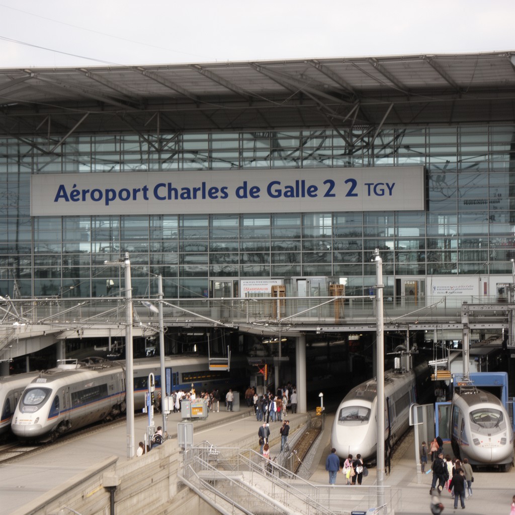 AI-generated illustration of Aéroport Charles de Gaulle 2 TGV station
