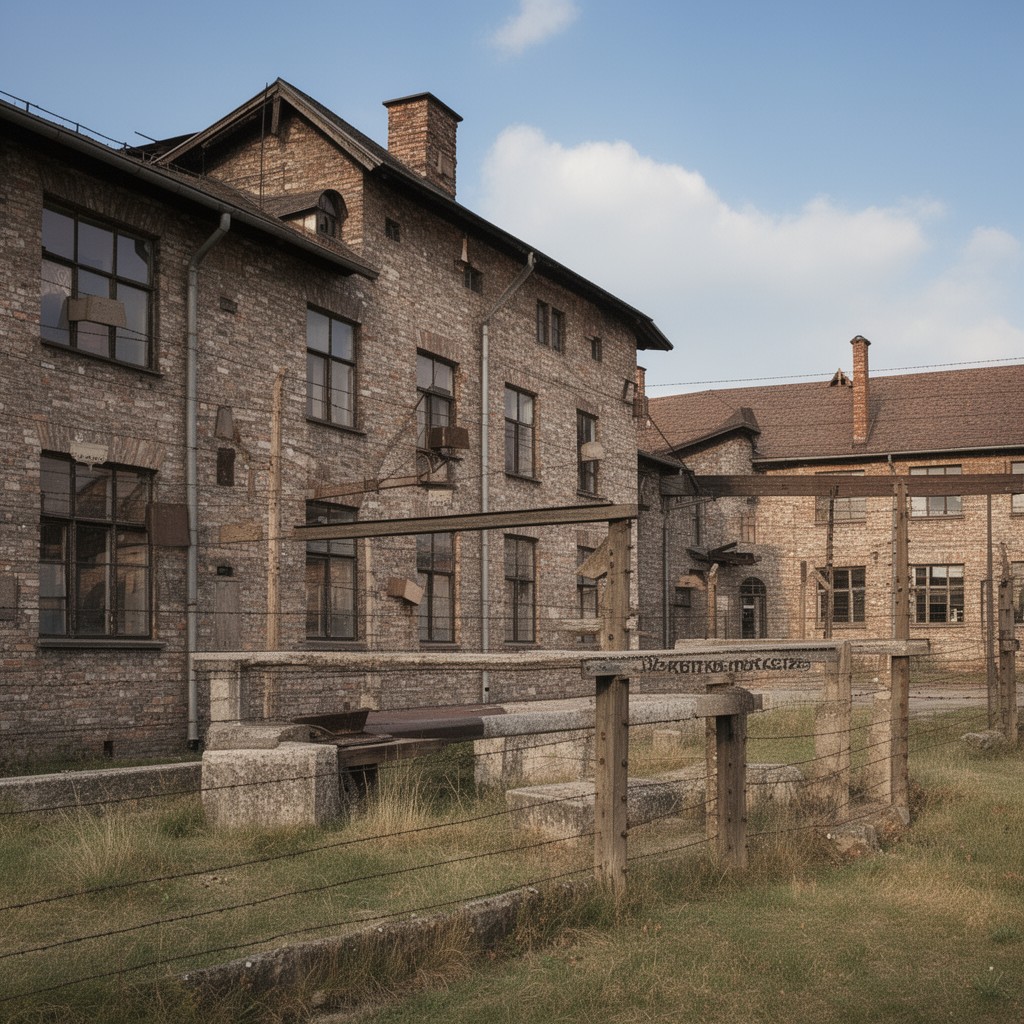 AI-generated illustration of Auschwitz III-Monowitz