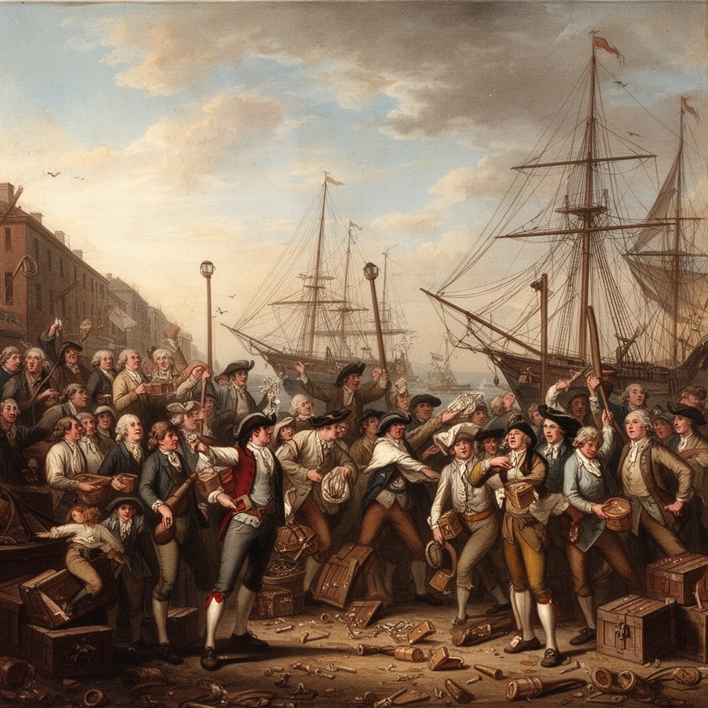 AI-generated illustration of Boston Tea Party