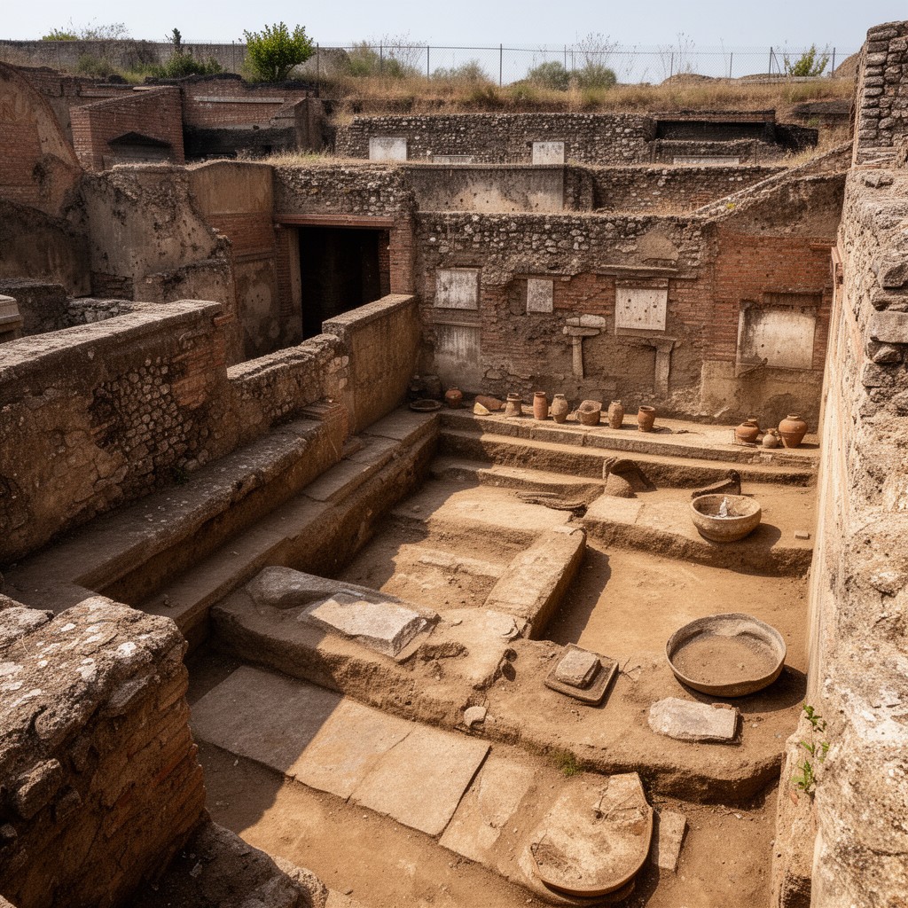 AI-generated illustration of archaeological excavations at Herculaneum