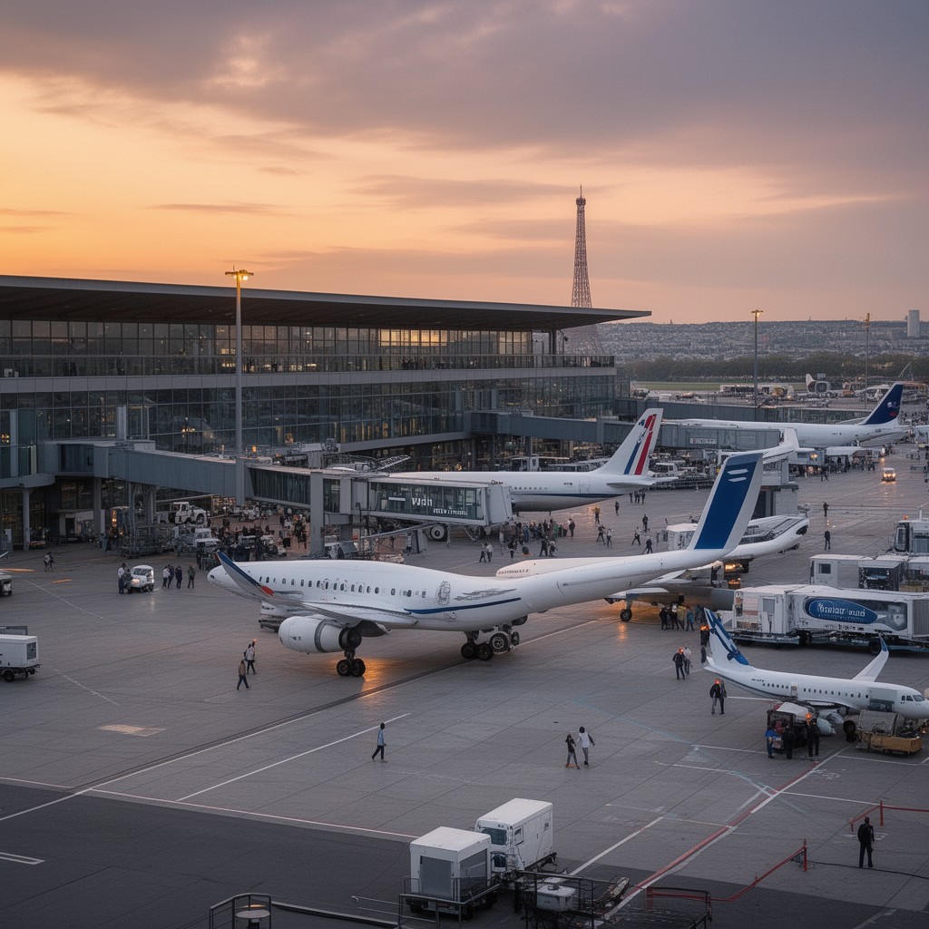 AI-generated illustration of Paris airport system