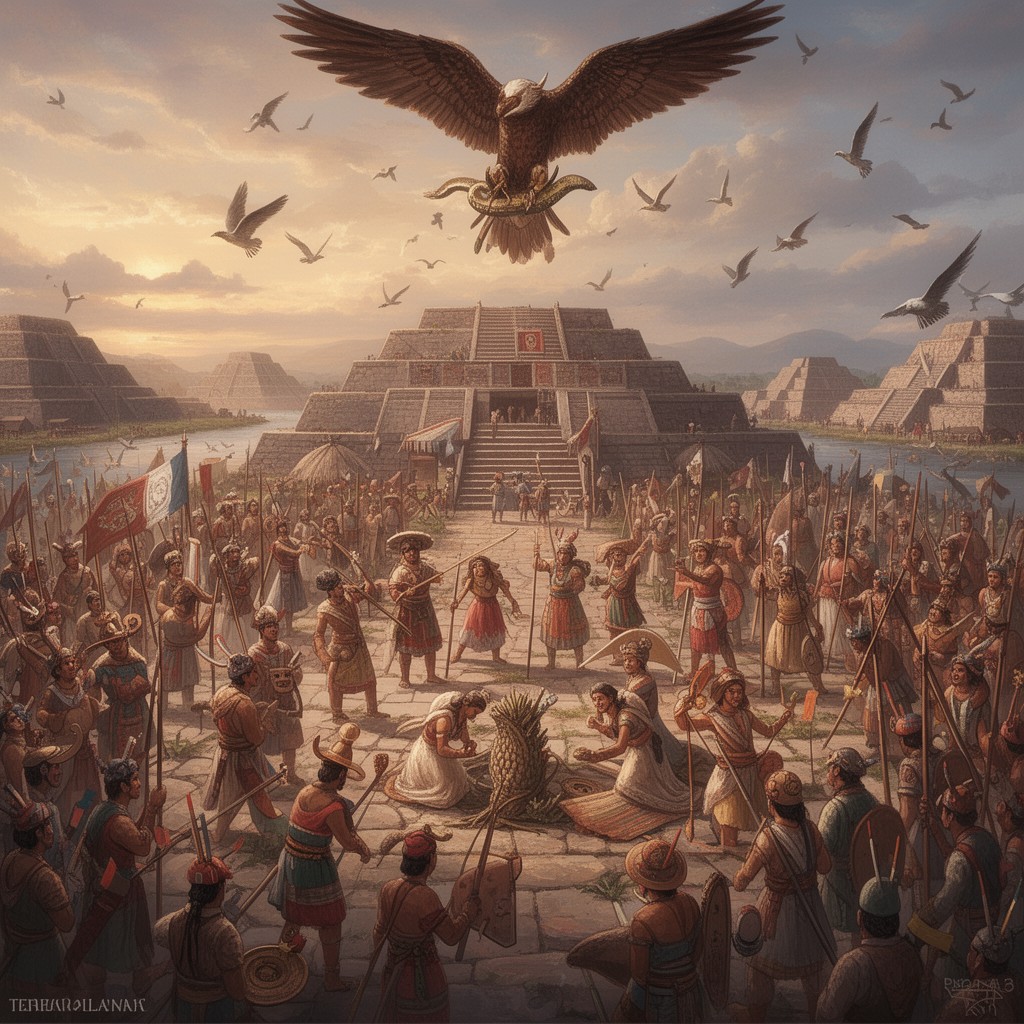 AI-generated illustration of Tenochtitlan founding legend
