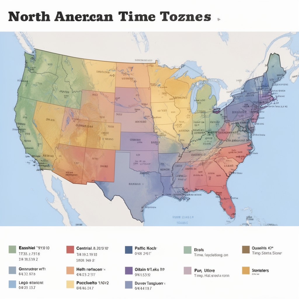 AI-generated illustration of North American time zones