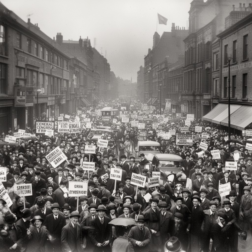 AI-generated illustration of May 1926 General Strike in the United Kingdom