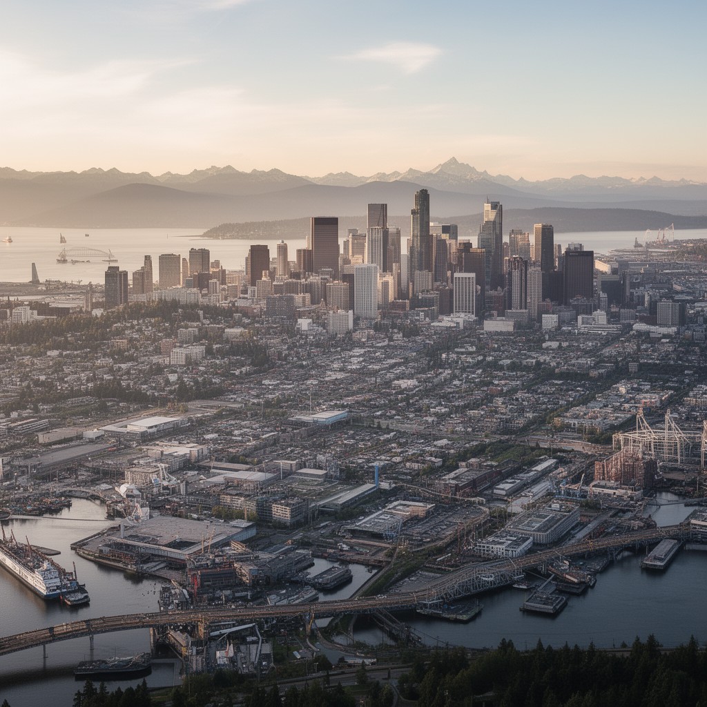 AI-generated illustration of Seattle metropolitan area