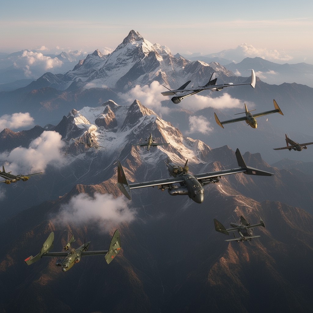 AI-generated illustration of The Hump airlift over the Himalayas
