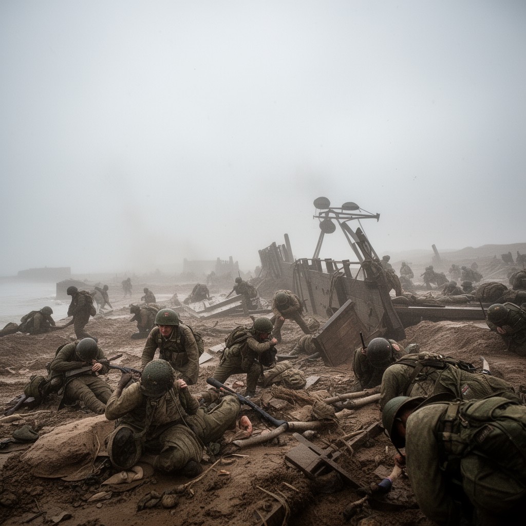 AI-generated illustration of Omaha Beach