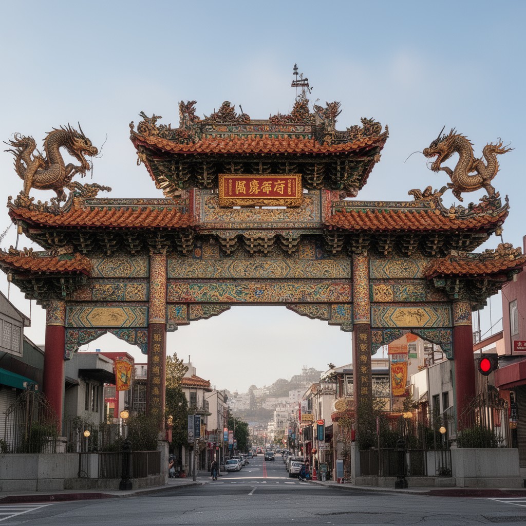 AI-generated illustration of Dragon Gate (San Francisco)