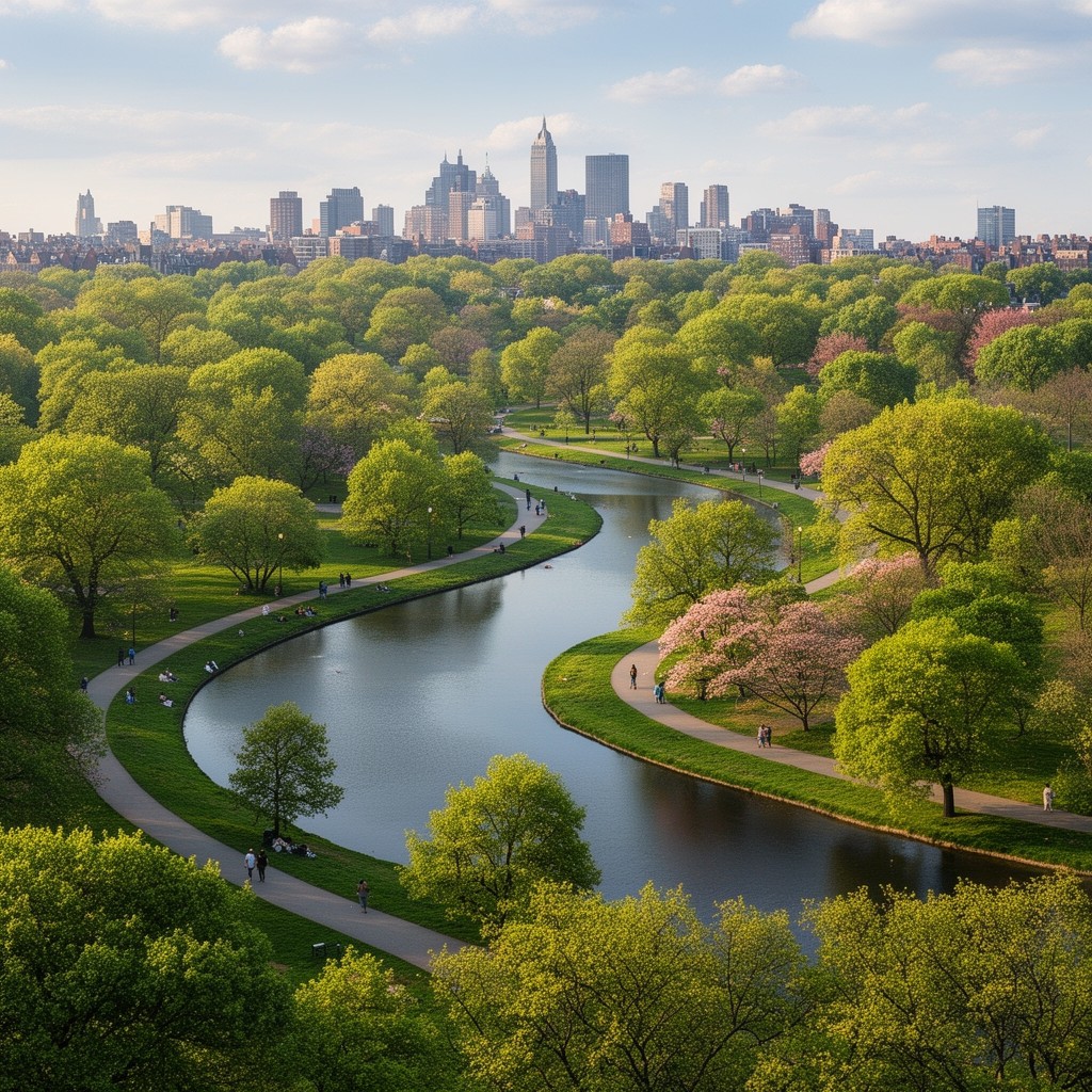 AI-generated illustration of Emerald Necklace park system