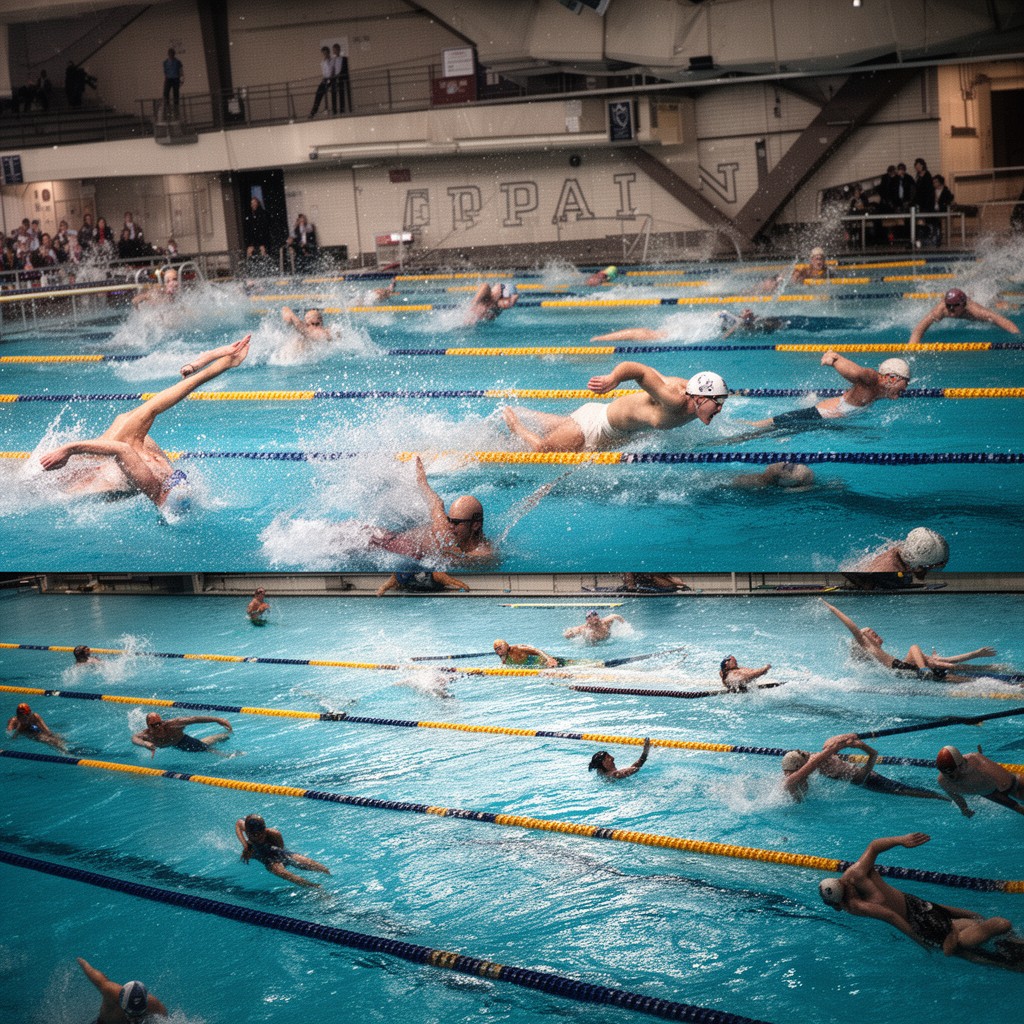 AI-generated illustration of Penn Quakers swimming and diving