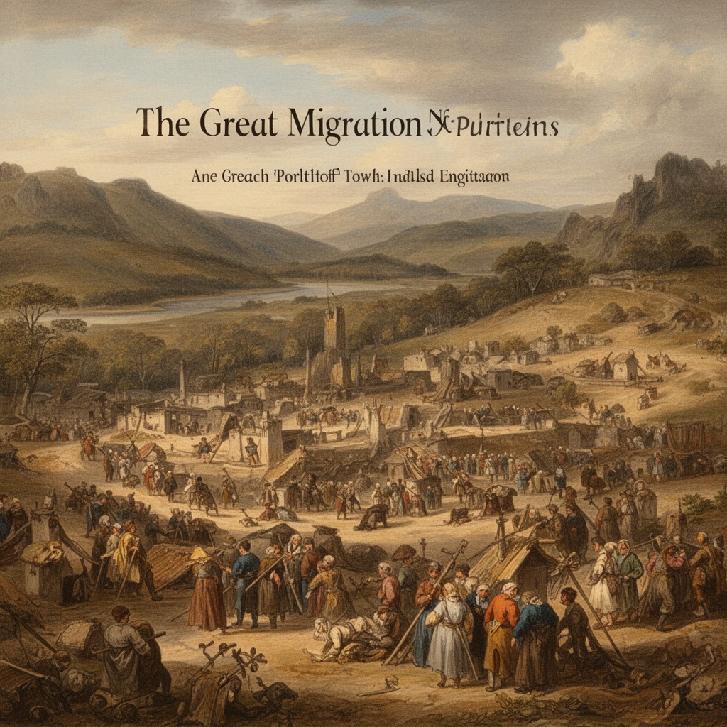 AI-generated illustration of Great Migration of Puritans
