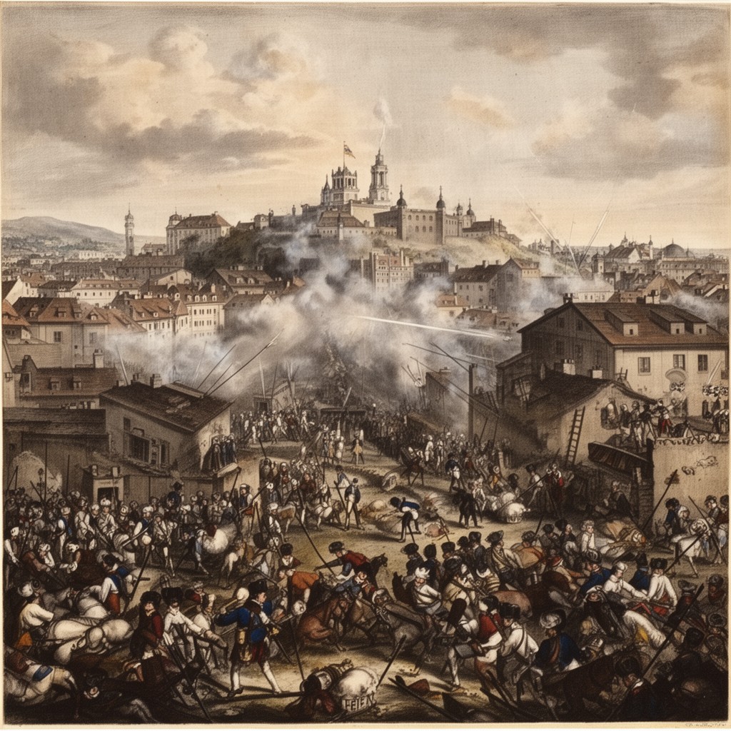 AI-generated illustration of Siege of Prague (1757)