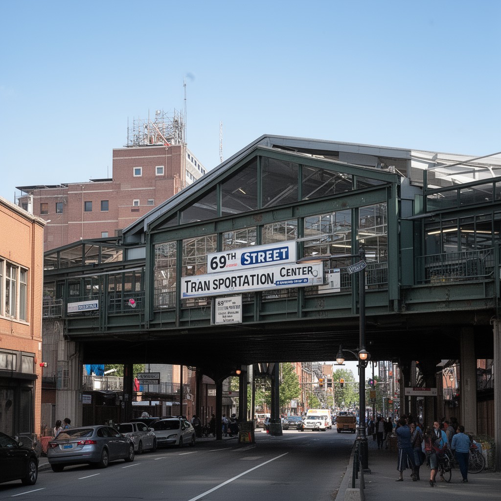 AI-generated illustration of 69th Street Transportation Center area