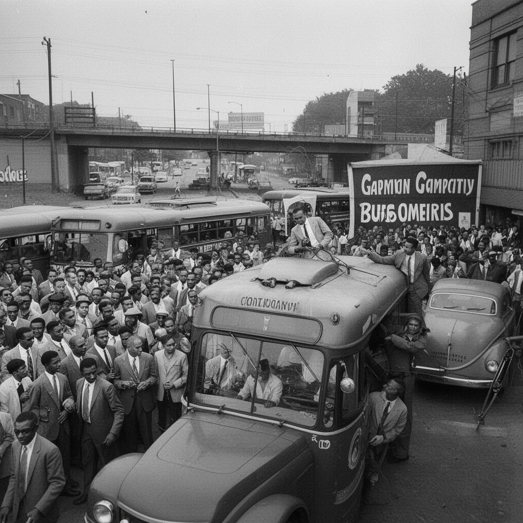 AI-generated illustration of Montgomery bus boycott