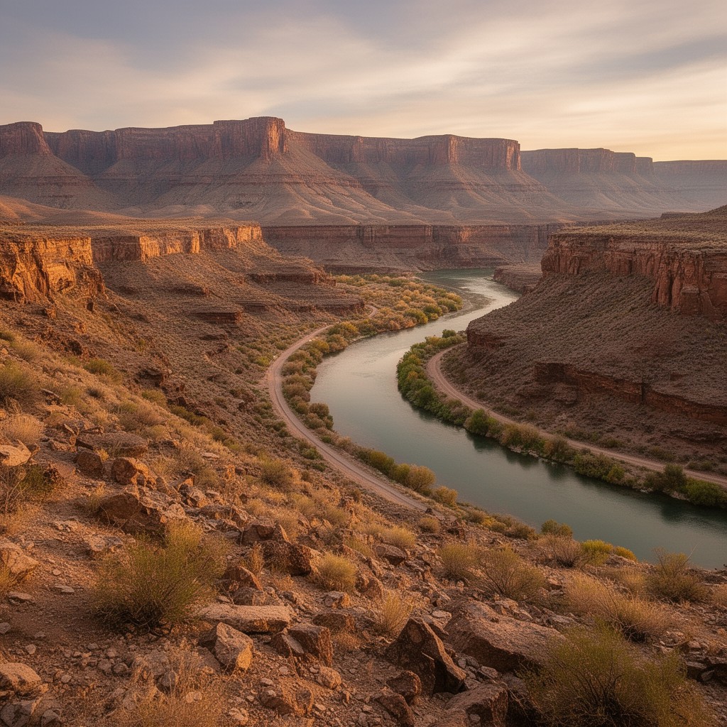 AI-generated illustration of Colorado River near present-day Needles, California