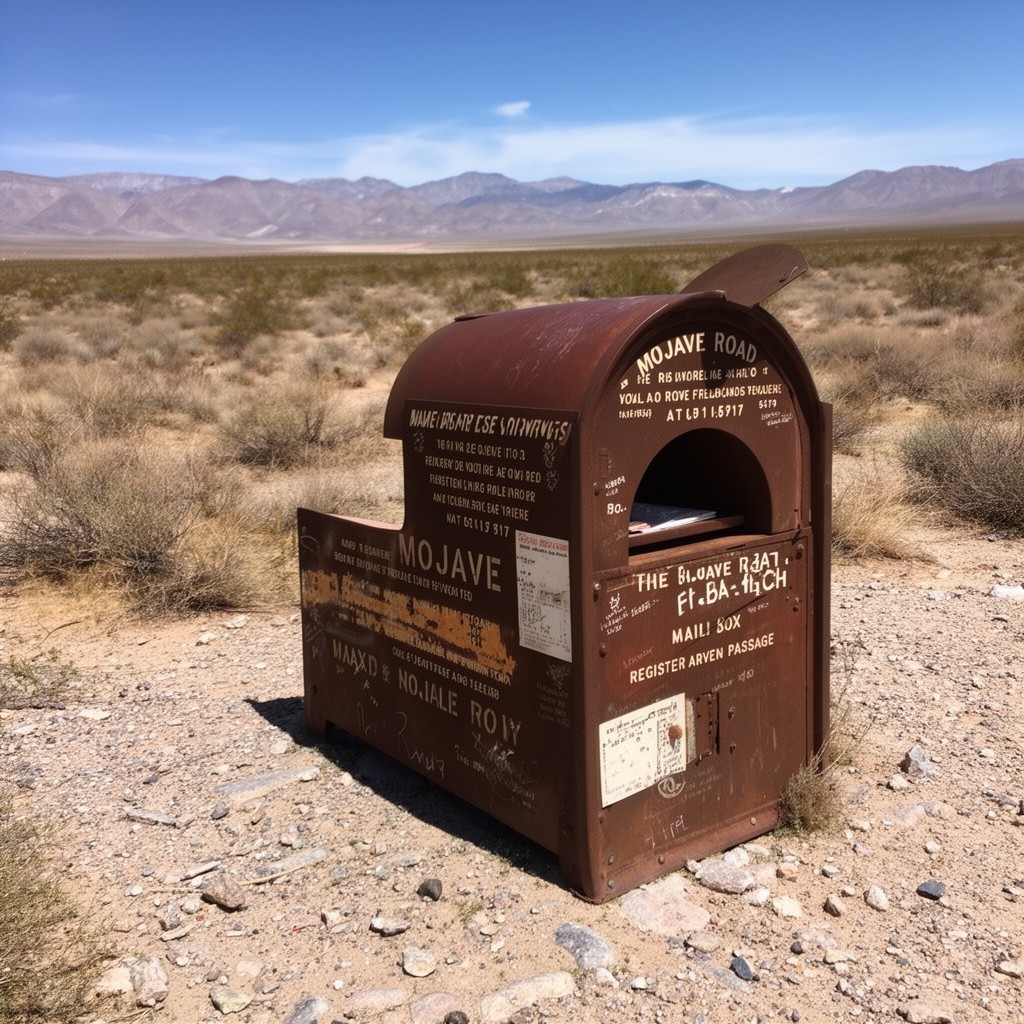 AI-generated illustration of Mojave Road Mailbox