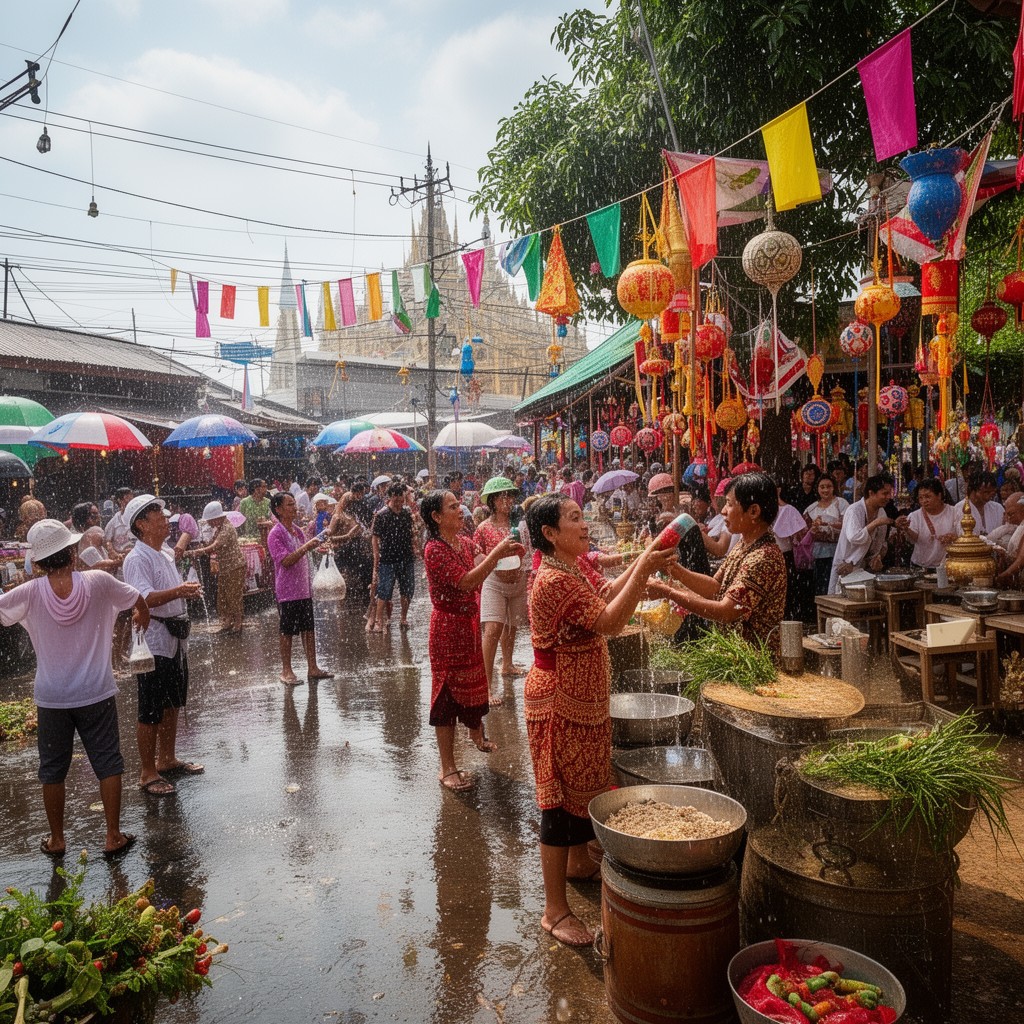 AI-generated illustration of Thai New Year Songkran festival