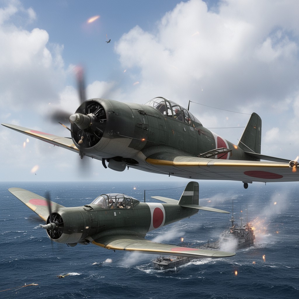 AI-generated illustration of Aichi D3A dive bombers