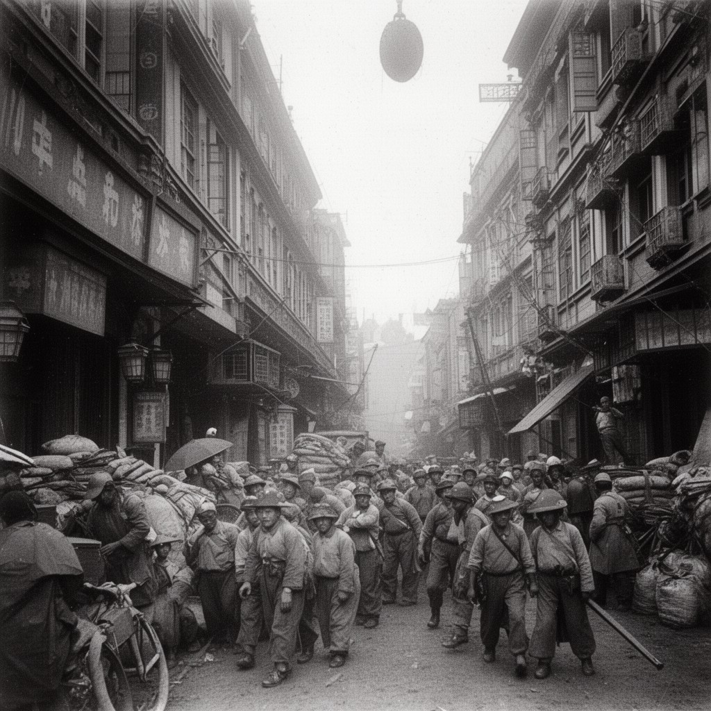 AI-generated illustration of Japanese occupation of Shanghai