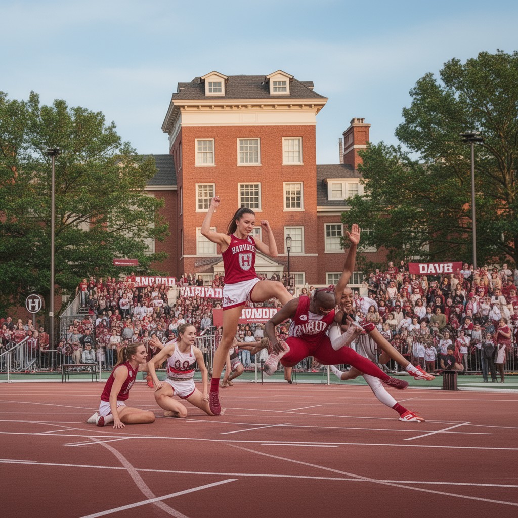 AI-generated illustration of Harvard Crimson women’s track and field