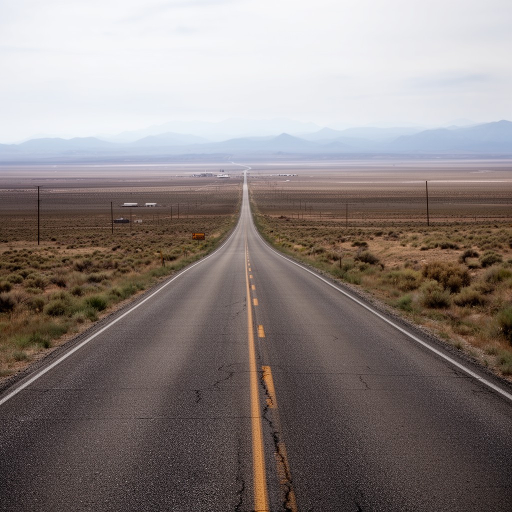 AI-generated illustration of The Loneliest Road in America