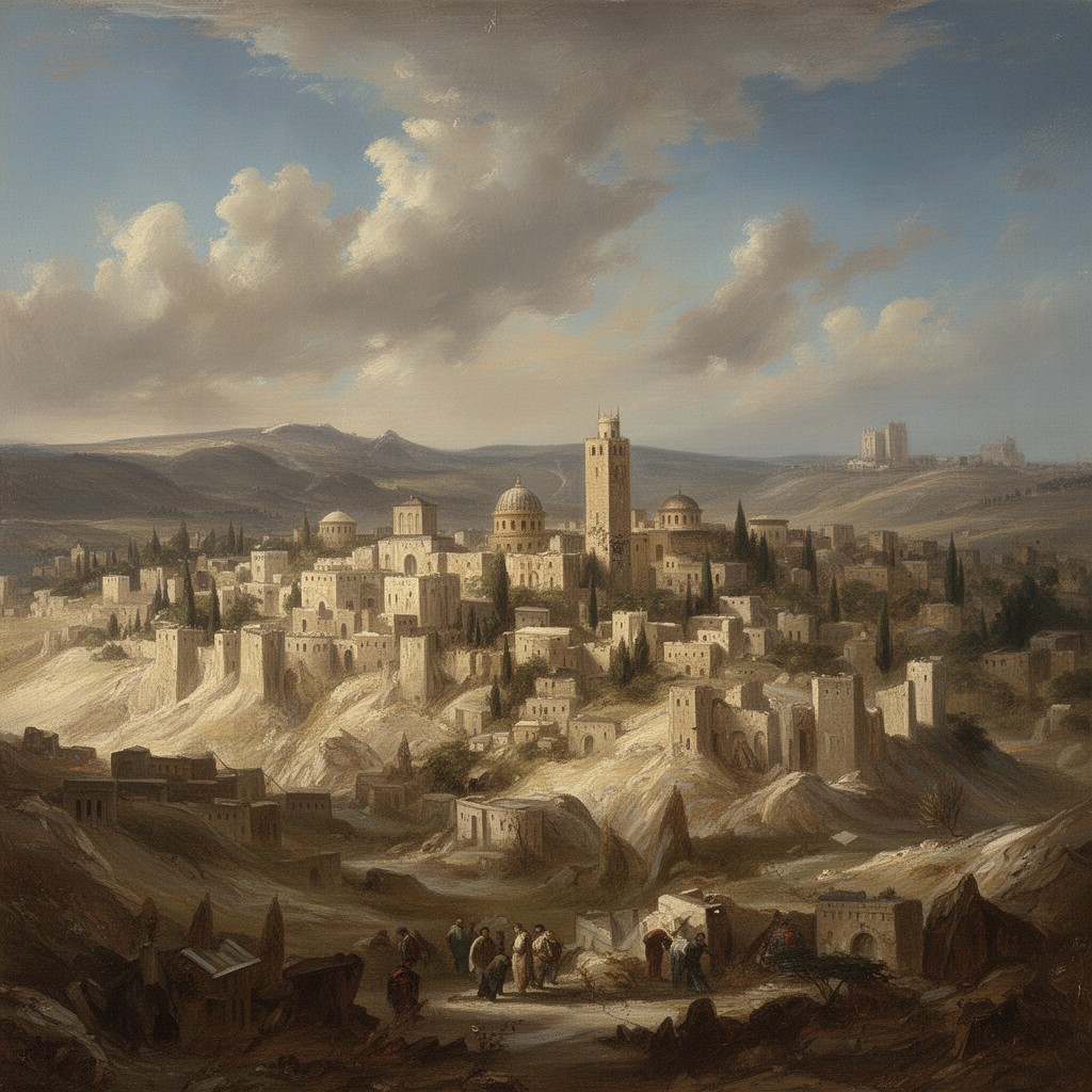 AI-generated illustration of Jerusalem from the Mount of Olives