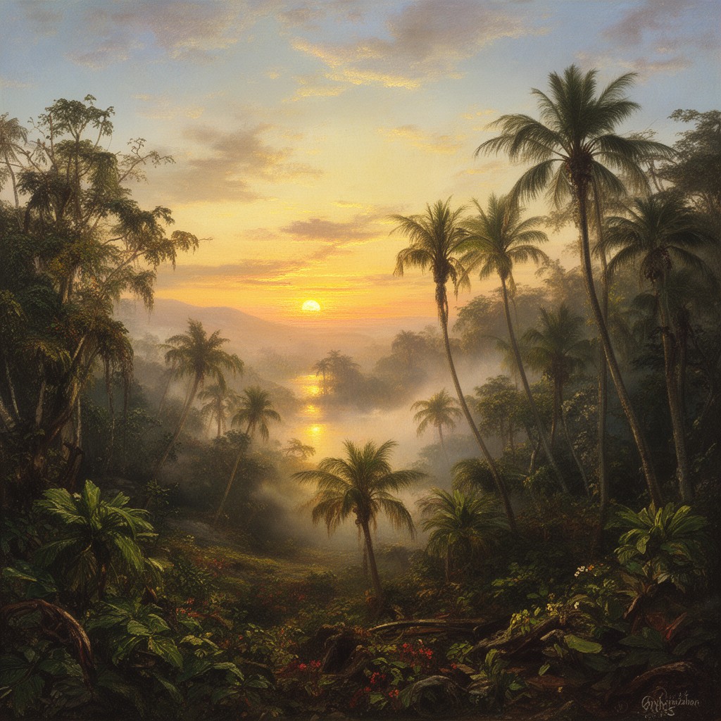 AI-generated illustration of Morning in the Tropics